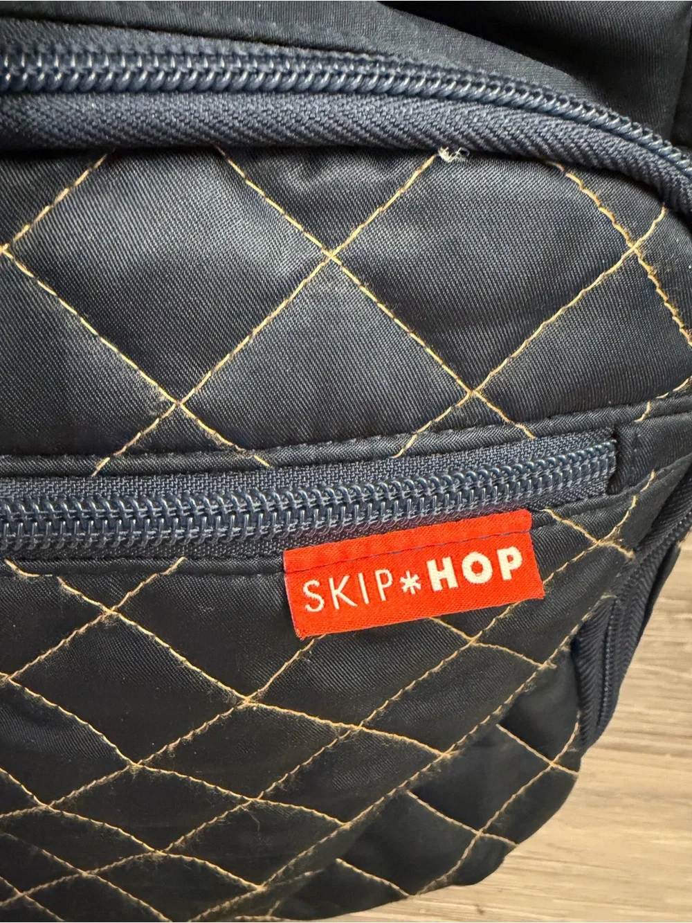 Skip Hop Navy Quilted Backpack with Tan Accents